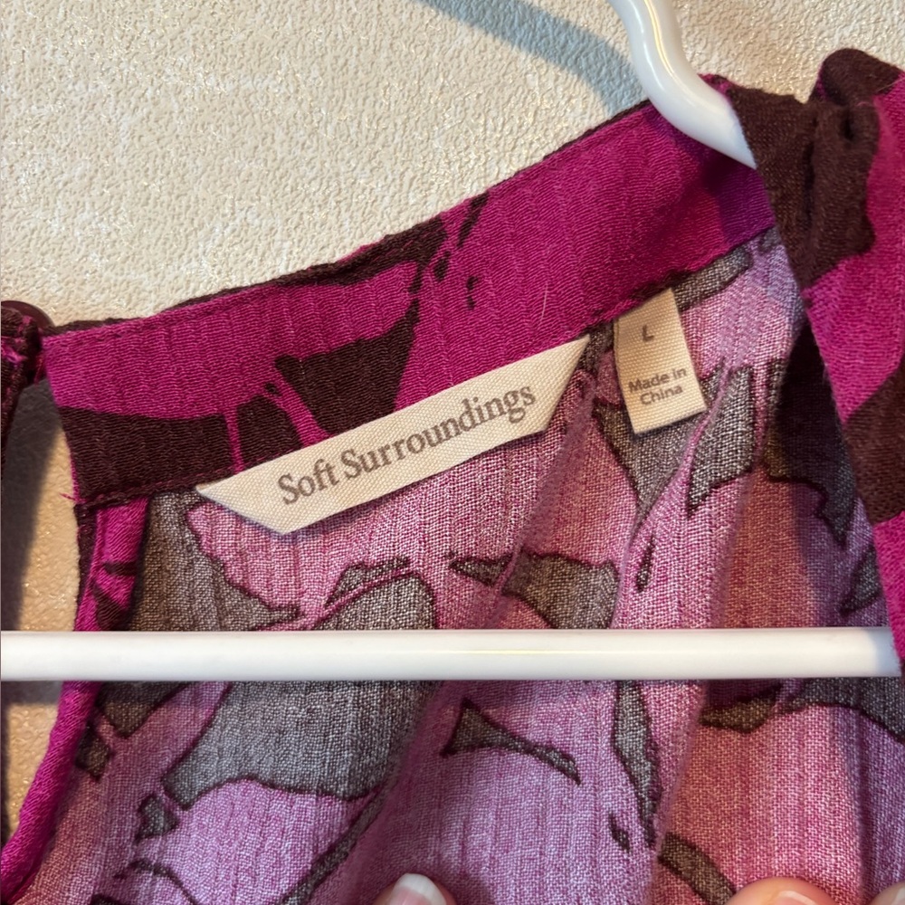 Soft Surroundings |Pink and Eggplant Floral Blouse | Size Large - Picture 4 of 6